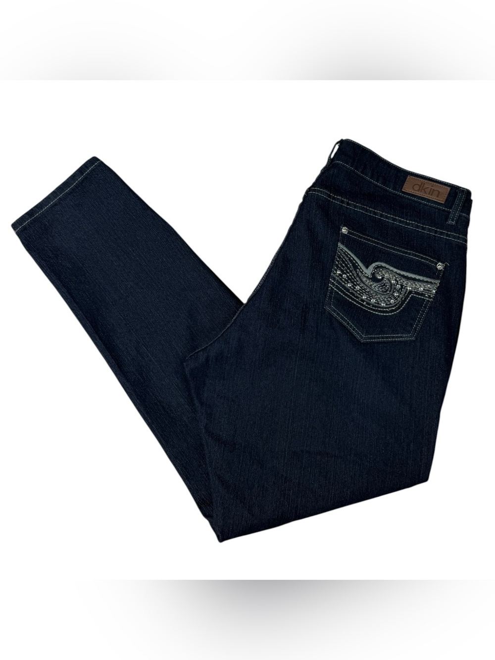 dkin 18W Dark Wash Straight Leg Jeans Embellished Beaded Back Pockets